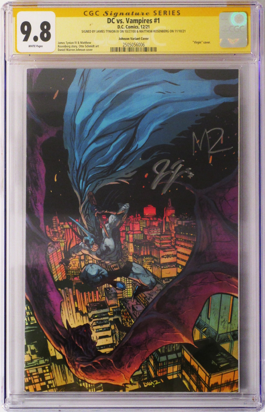 DC Vs Vampires #1 Cover O Incentive Daniel Warren Johnson Card Stock Variant Cover Signed By James Tynion IV and Matthew Rosenberg CGC 9.8