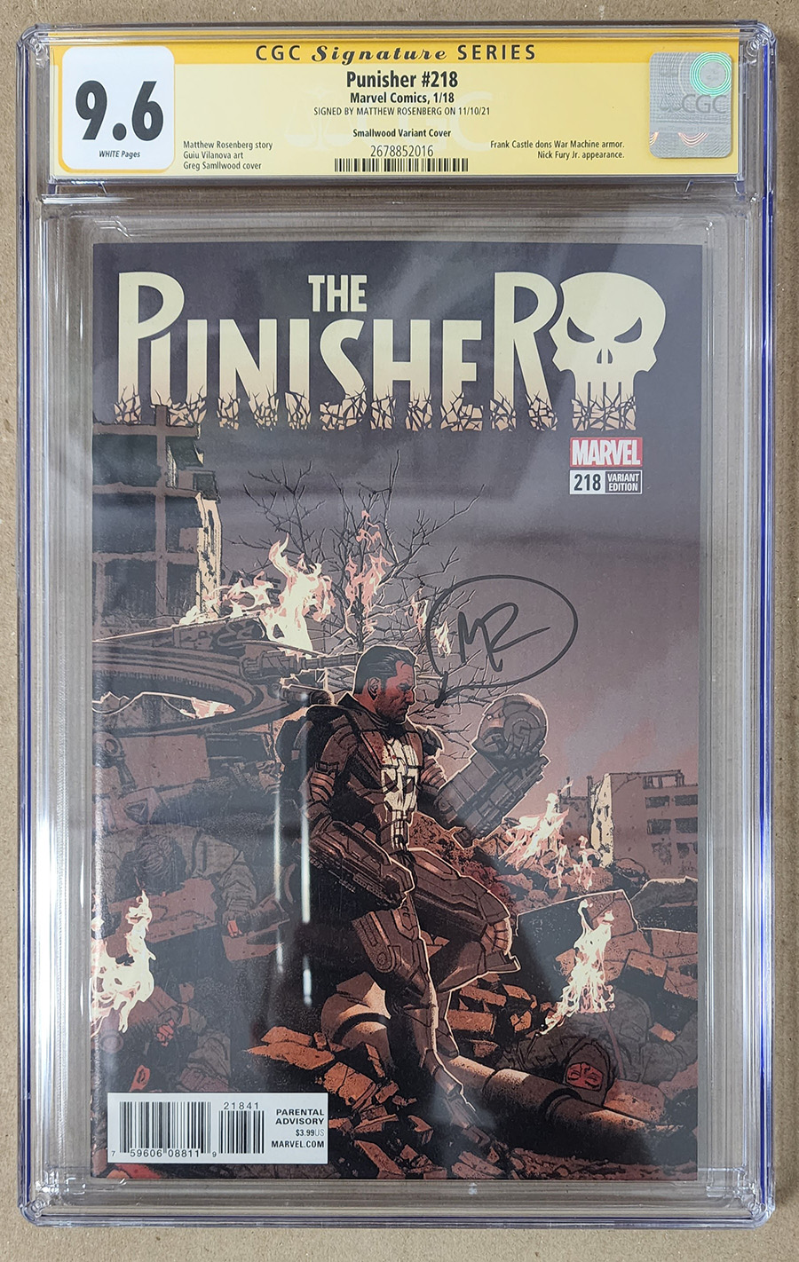 Punisher Vol 10 #218 Cover H Incentive Greg Smallwood Variant Cover (Marvel Legacy Tie-In) Signed By Matthew Rosenberg CGC 9.6
