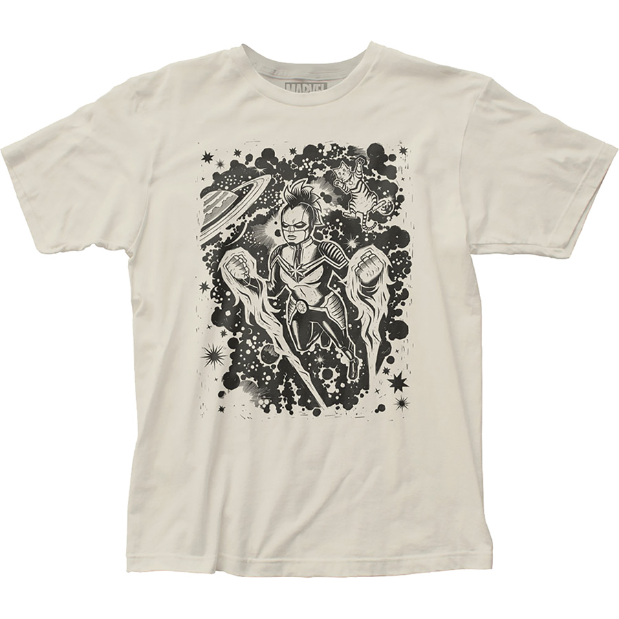 Captain Marvel Woodcut Off-White T-Shirt Large