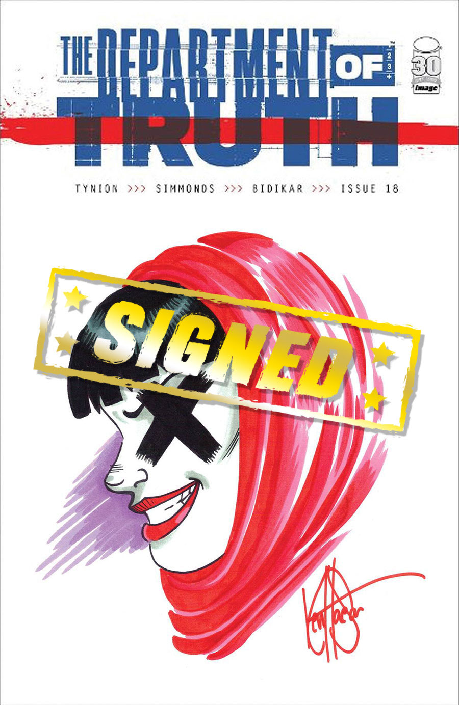 Department Of Truth #18 Cover F DF Commissioned Cover Art Signed & Remarked By Ken Haeser With A Woman In The Red Dress Hand-Drawn Sketch