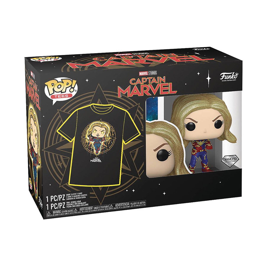 POP And Boxed Tee Captain Marvel Black T-Shirt Large