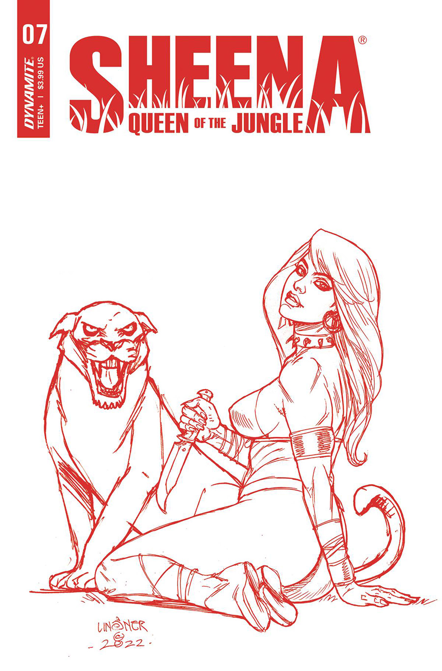 Sheena Queen Of The Jungle #7 Cover P Incentive Joseph Michael Linsner Fiery Red Line Art Cover