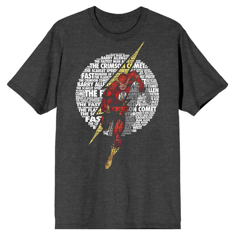 DC Comics The Flash Logo Text Heather Charcoal T-Shirt Large