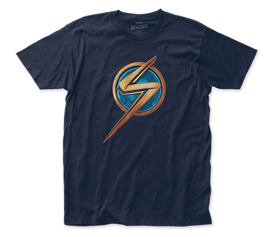 Ms Marvel Logo Fitted Jersey Navy T-Shirt Large