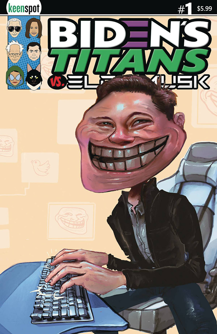 Bidens Titans vs Elon Musk #1 Cover E Variant Owen Gieni Troll Face Elon Cover