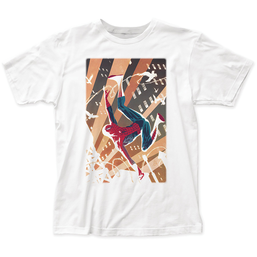 Spider-Man Swinging With The Birds Previews Exclusive White T-Shirt Large