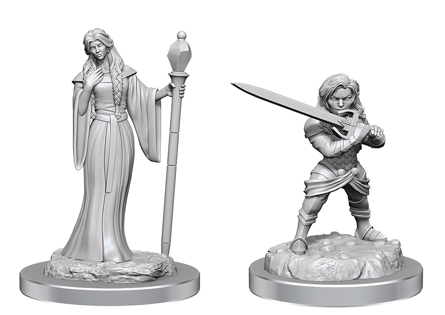 Critical Role Unpainted Miniature - Human Wizard Female & Halfling Holy Warrior Female