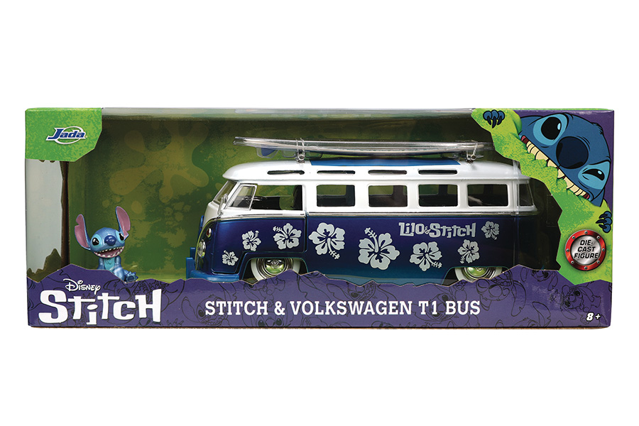 Hollywood Rides Lilo & Stitch VW Bus With Stitch Figure 1/24 Scale Die-Cast Vehicle