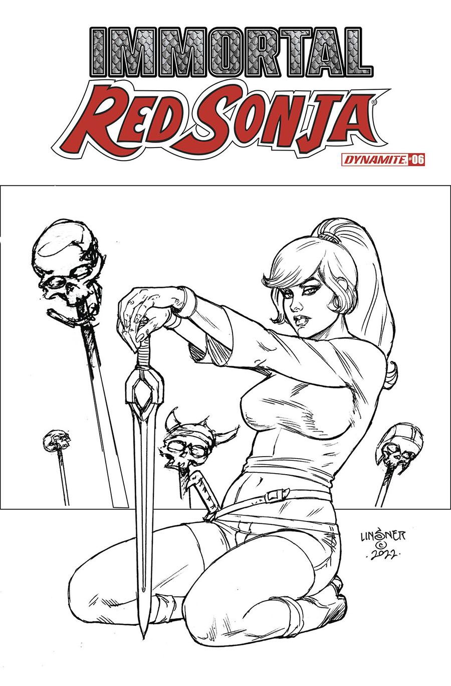 Immortal Red Sonja #6 Cover G Incentive Joseph Michael Linsner Black & White Cover