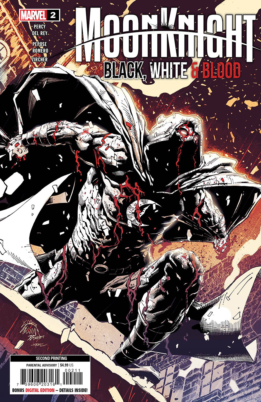 Moon Knight Black White & Blood #2 Cover C 2nd Ptg Ryan Stegman Variant Cover