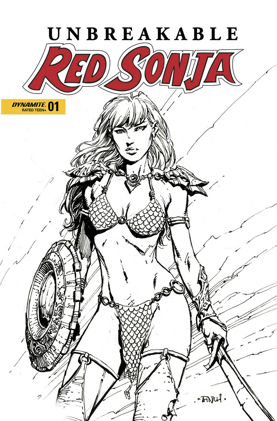 Unbreakable Red Sonja #1 Cover D Variant David Finch Black & White Cover