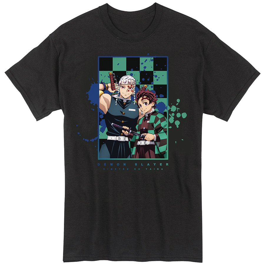 Demon Slayer Kimetsu No Yaiba Tanjiro & Tengen Charcoal T-Shirt Large