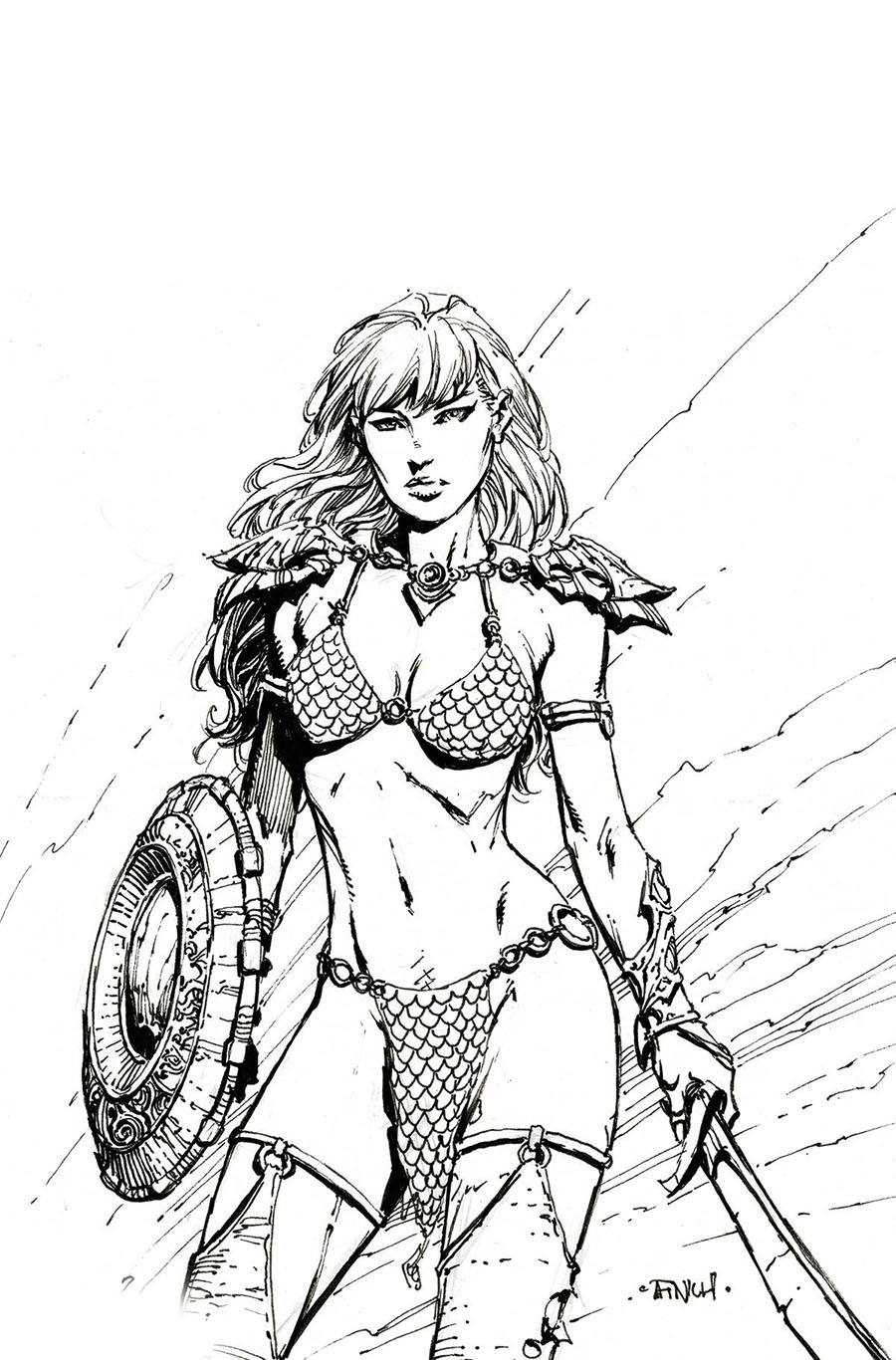 Unbreakable Red Sonja #1 Cover L Incentive David Finch Black & White Virgin Cover