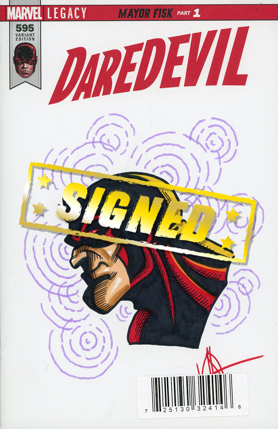 Daredevil Vol 5 #595 Cover I DF Signed & Remarked Commissioned Cover Art By Ken Haeser With A Daredevil Hand-Drawn Sketch