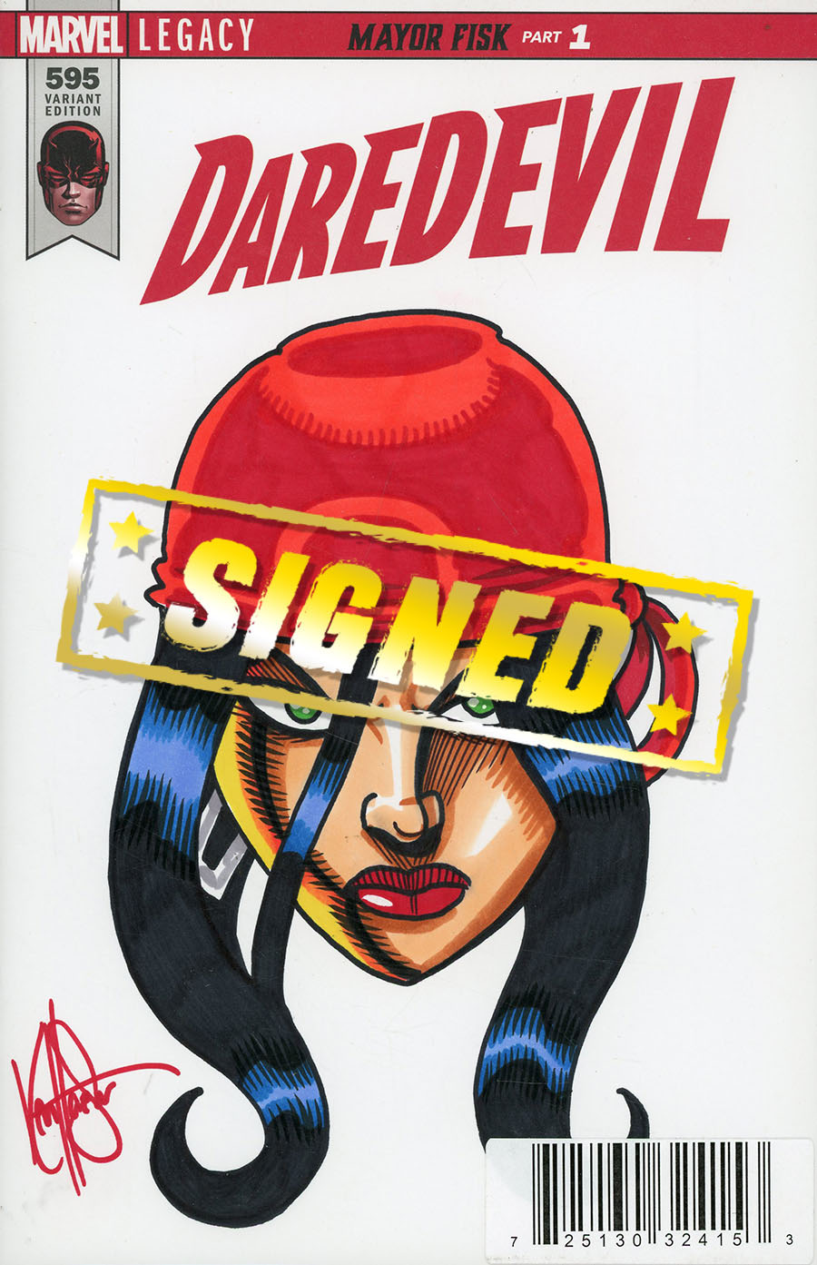 Daredevil Vol 5 #595 Cover J DF Signed & Remarked Commissioned Cover Art By Ken Haeser With An Elektra Hand-Drawn Sketch