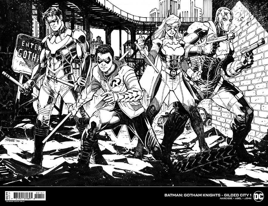 Batman Gotham Knights Gilded City #1 Cover F Incentive Jim Lee & Scott Williams Wraparound Black & White Card Stock Cover