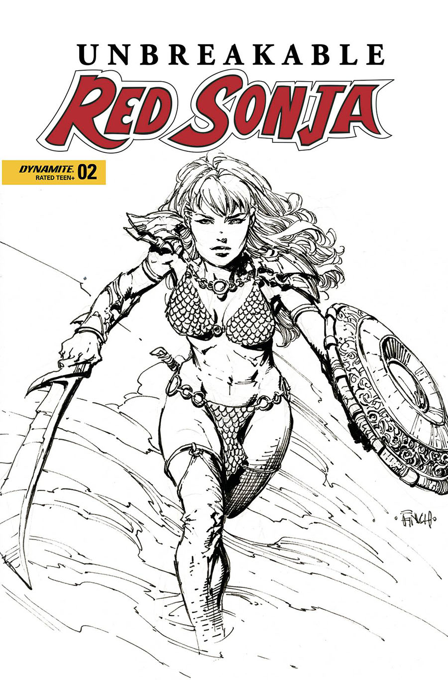 Unbreakable Red Sonja #2 Cover D Variant David Finch Black & White Cover