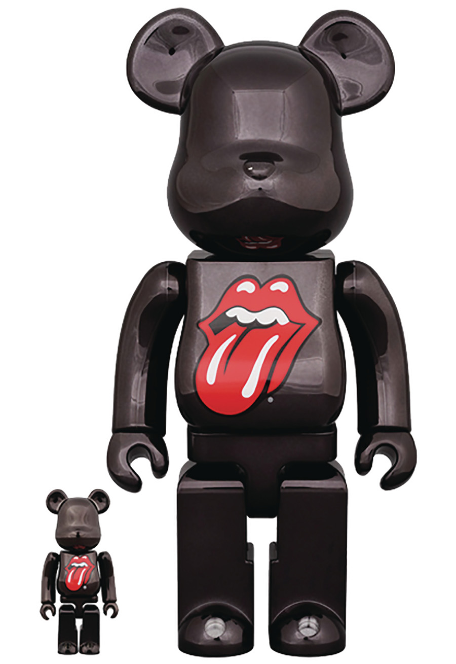 Rolling Stones Lips & Tongue Black Chrome 100 Percent & 400 Percent 2-Pack Bearbrick