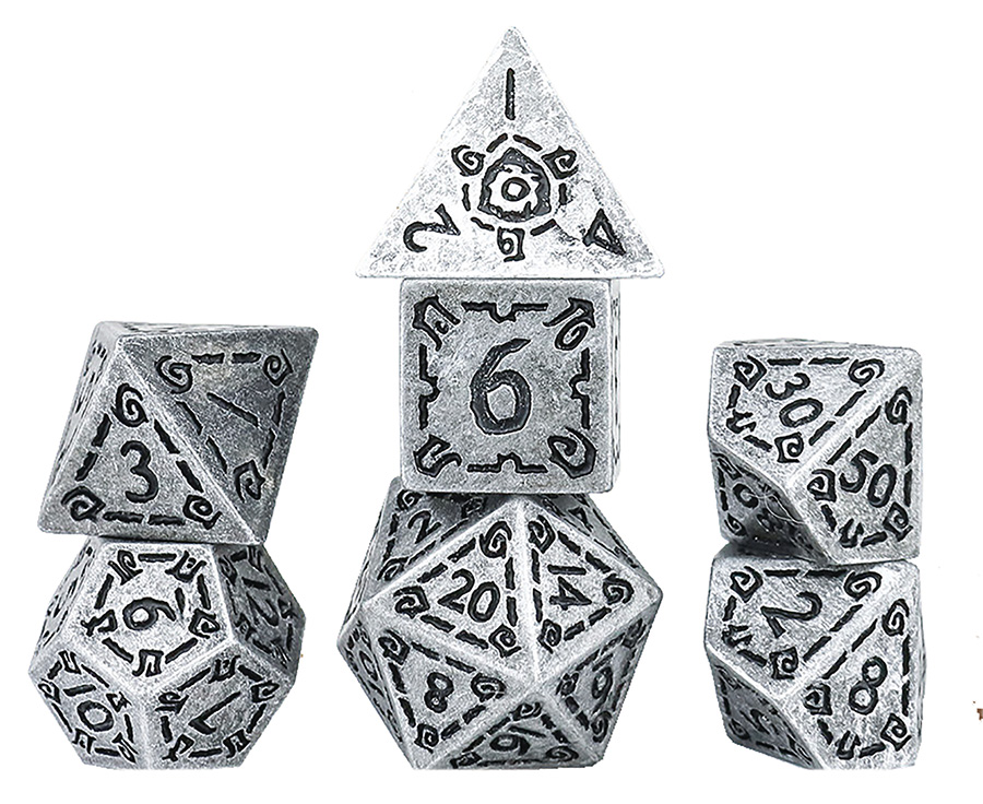 Illusory Metal RPG Dice Set - Silver
