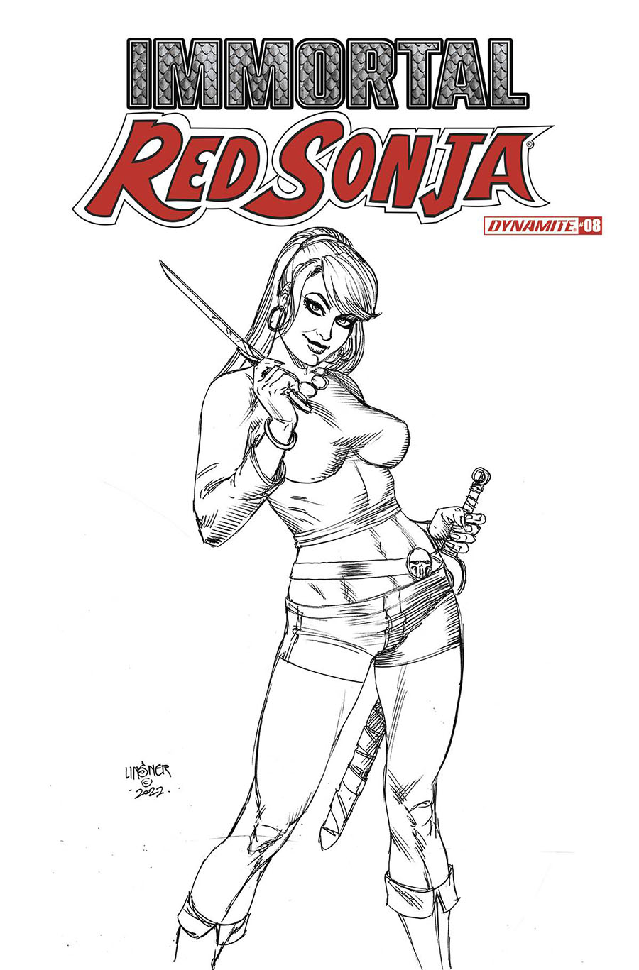 Immortal Red Sonja #8 Cover G Incentive Joseph Michael Linsner Black & White Line Art Cover