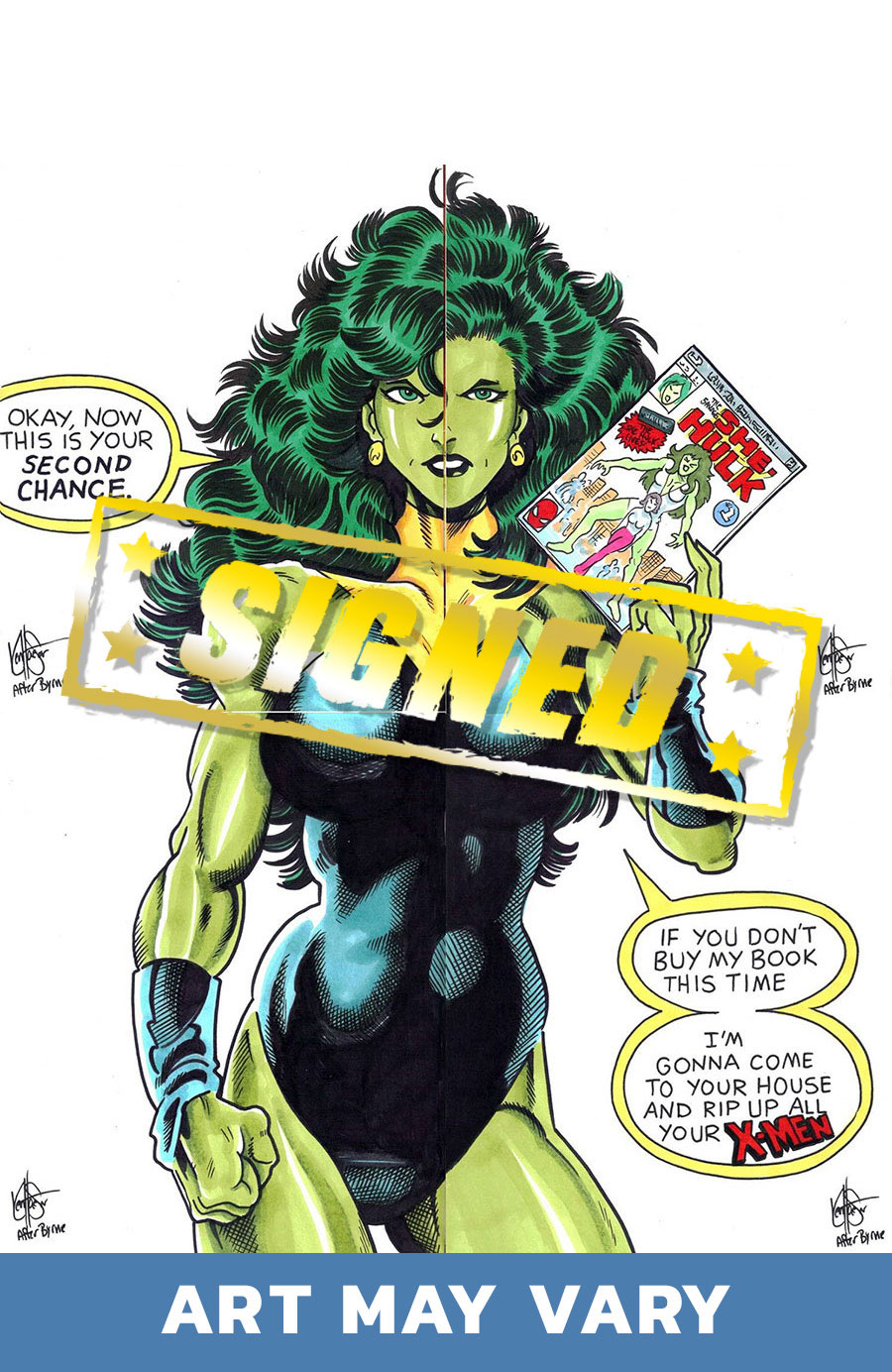 She-Hulk DF Commissioned Cover Art Four-Piece Blank Variant Connecting Set Signed & Remarked By Ken Haeser With A John Byrne Homage Hand-Drawn Sketch