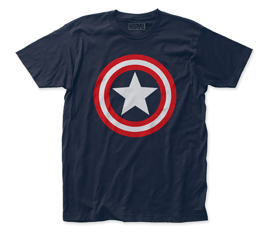 Captain America Shield Fitted Jersey Navy T-Shirt Large