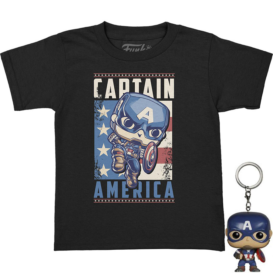 Pocket POP And Tee Marvel Captain America Black Youth T-Shirt X-Small
