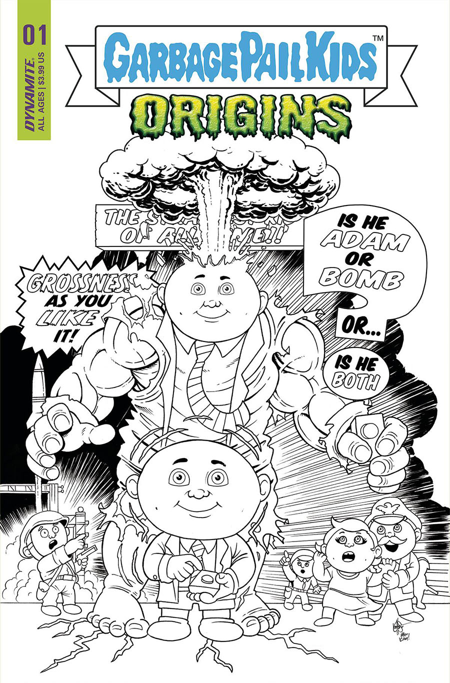 Garbage Pail Kids Origins #1 Cover P Incentive Ken Haeser Black & White Cover
