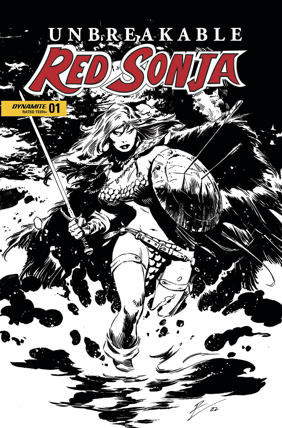 Unbreakable Red Sonja #1 Cover X Incentive Roberto de la Torre Black & White Cover