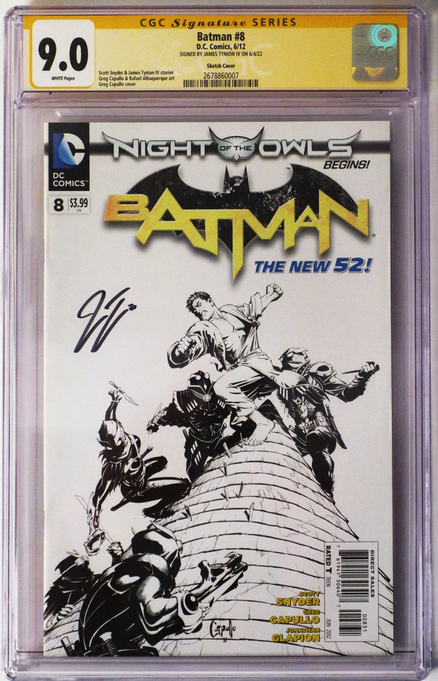 Batman Vol 2 #8 Cover G Incentive Greg Capullo Sketch Cover Signed By James Tynion IV CGC 9.0