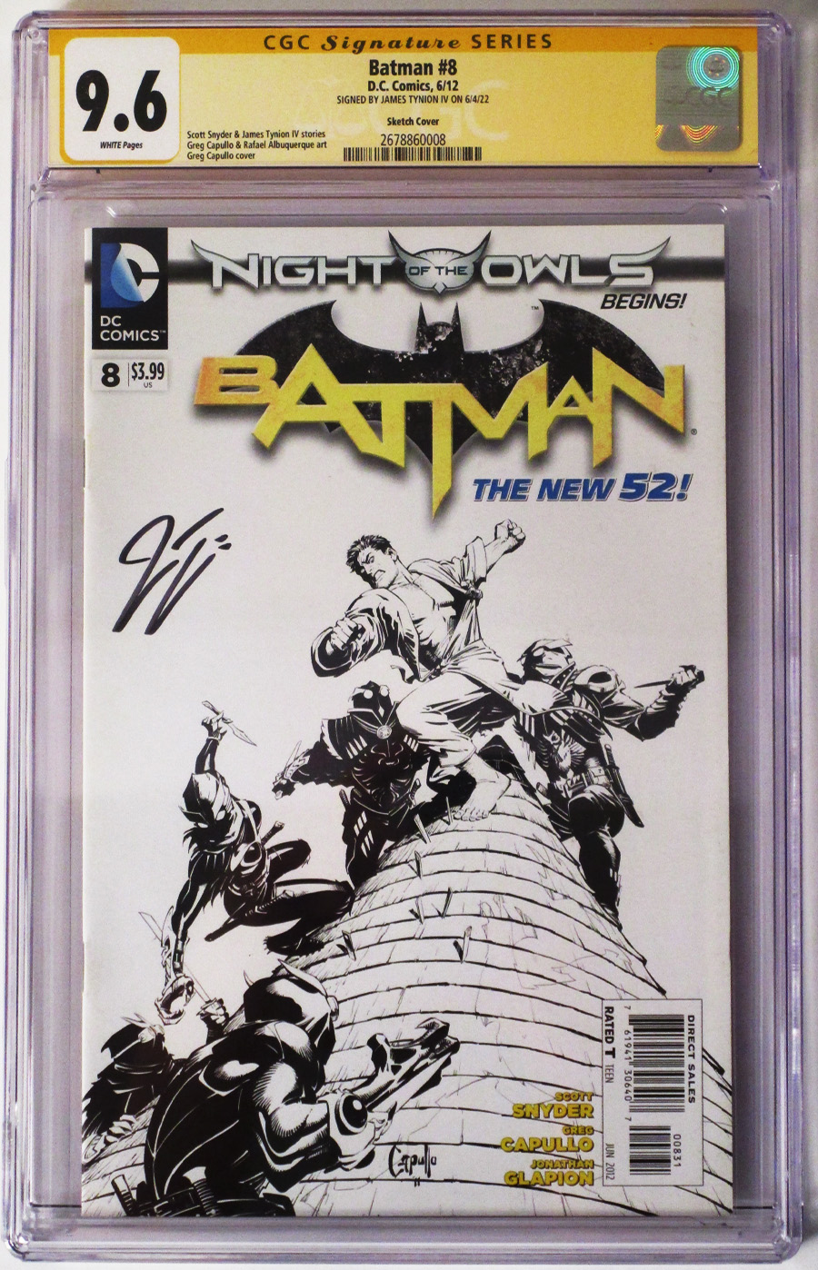 Batman Vol 2 #8 Cover H Incentive Greg Capullo Sketch Cover Signed By James Tynion IV CGC 9.6