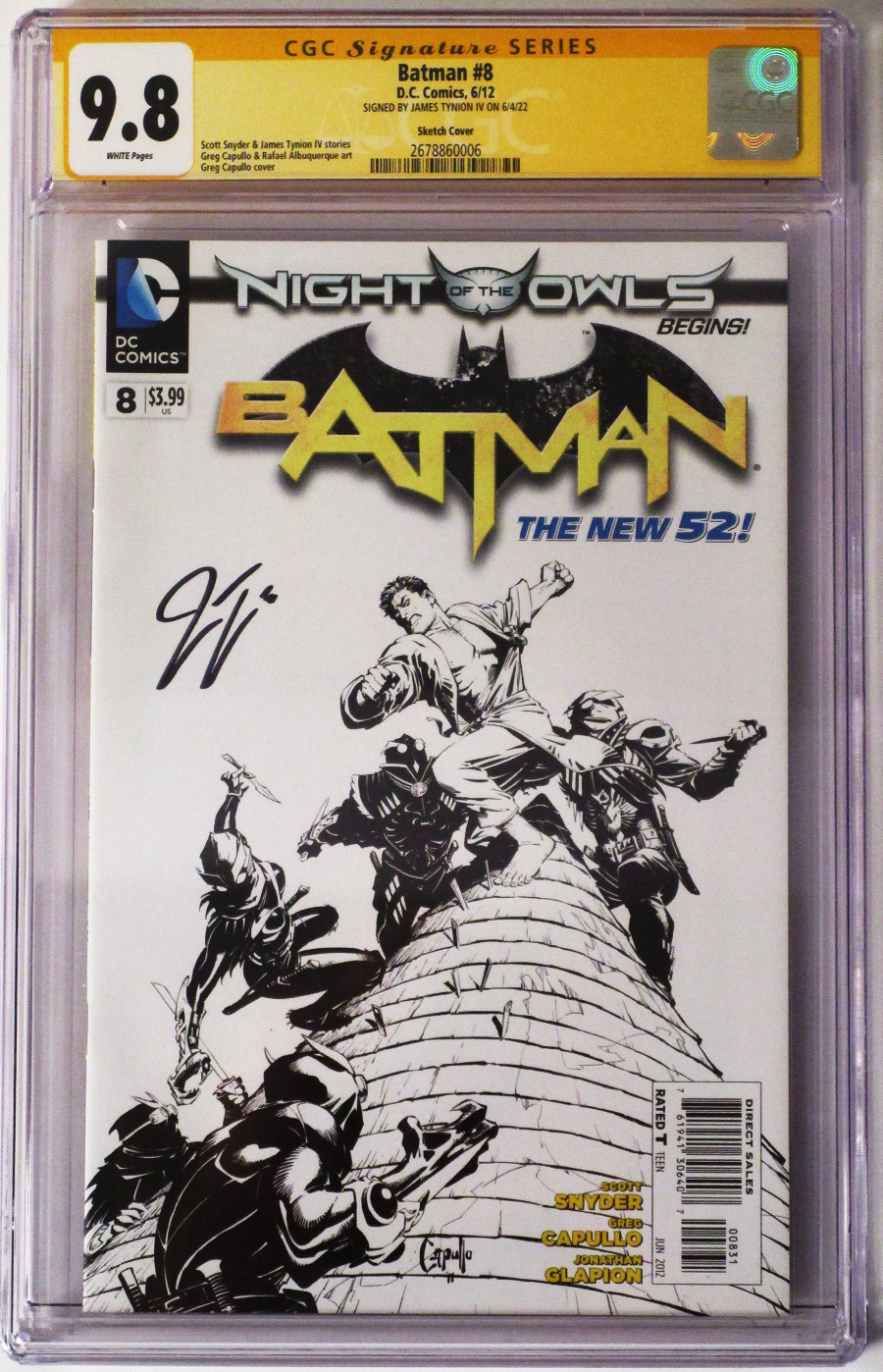 Batman Vol 2 #8 Cover I Incentive Greg Capullo Sketch Cover Signed By James Tynion IV CGC 9.8