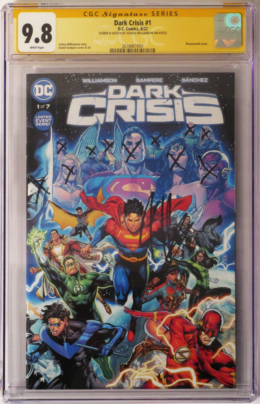 Dark Crisis #1 Cover W Regular Daniel Sampere Wraparound Cover Signed By Joshua Williamson CGC 9.8