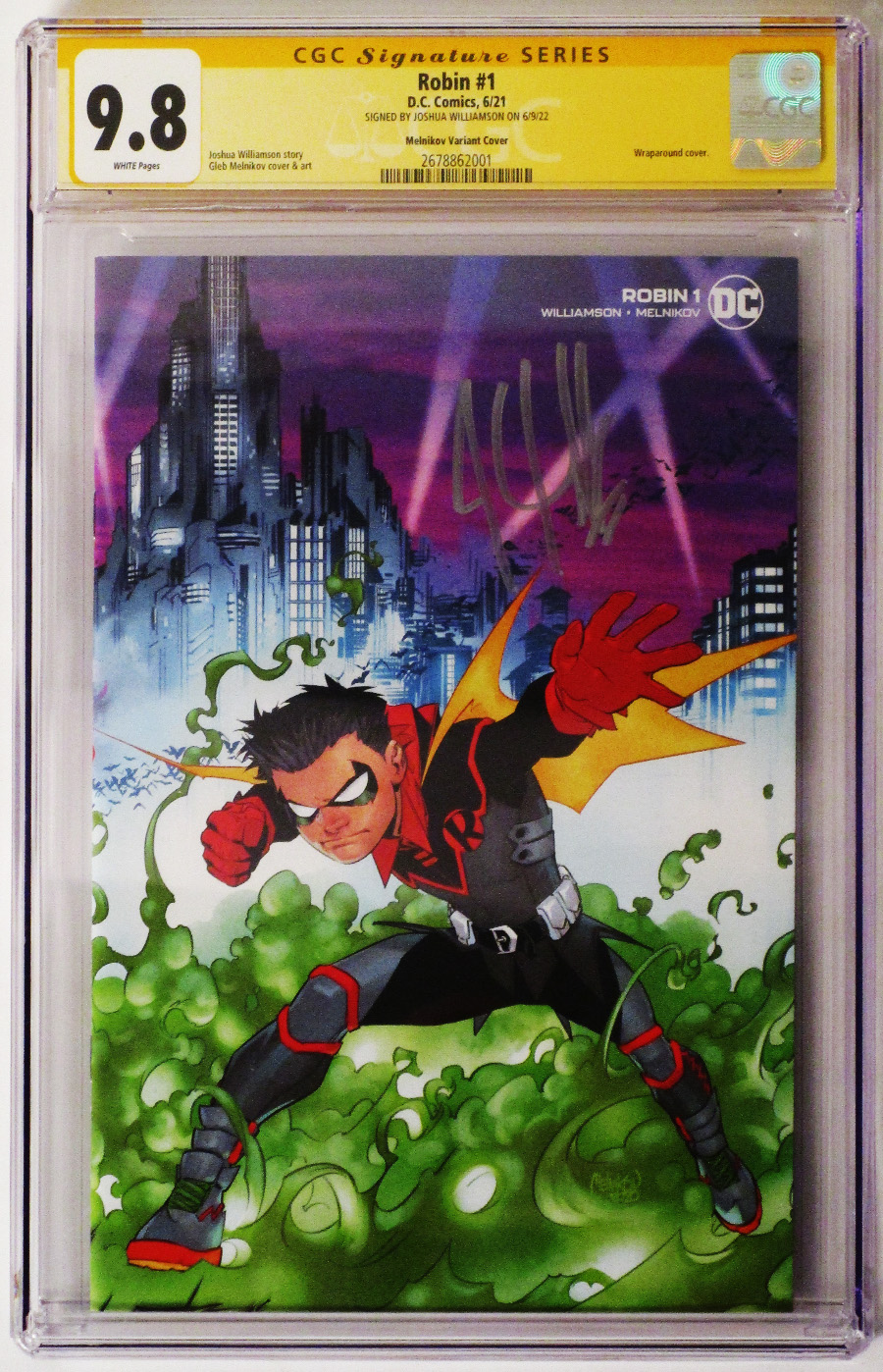 Robin Vol 5 #1 Cover F Variant Gleb Melnikov Wraparound Cover Signed By Joshua Williamson CGC 9.8