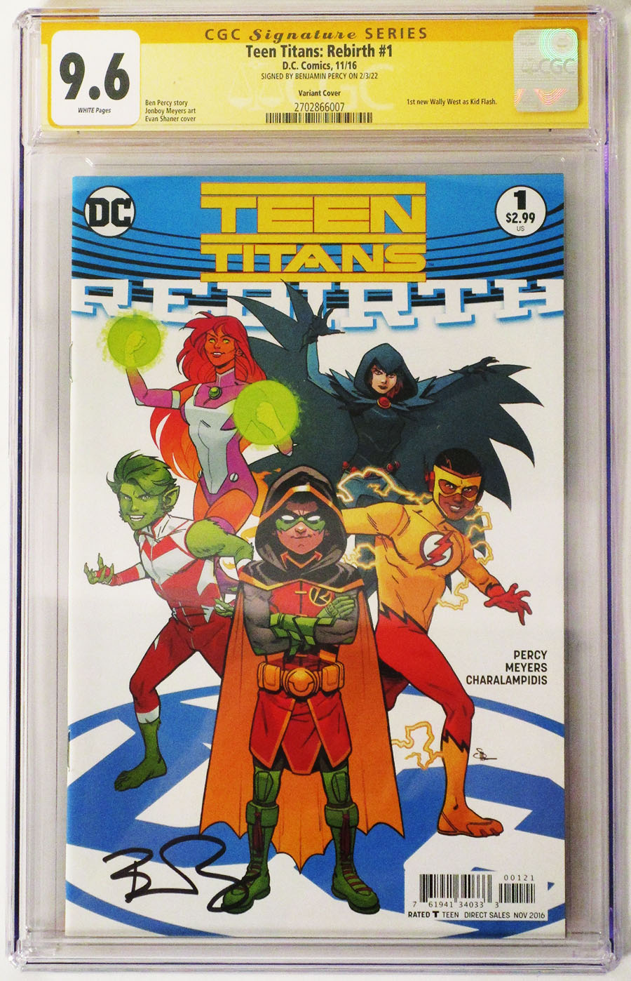 Teen Titans Rebirth #1 Cover D Variant Evan Doc Shaner Cover Signed by Benjamin Percy CGC 9.6