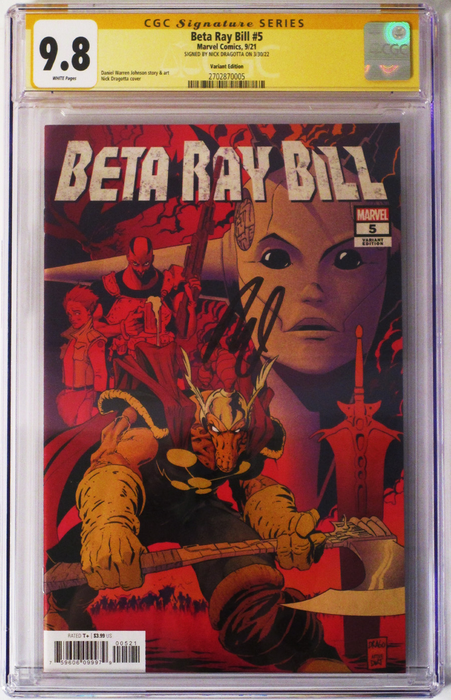 Beta Ray Bill #5 Cover C Incentive Nick Dragotta Variant Cover Signed By Nick Dragotta CGC 9.8