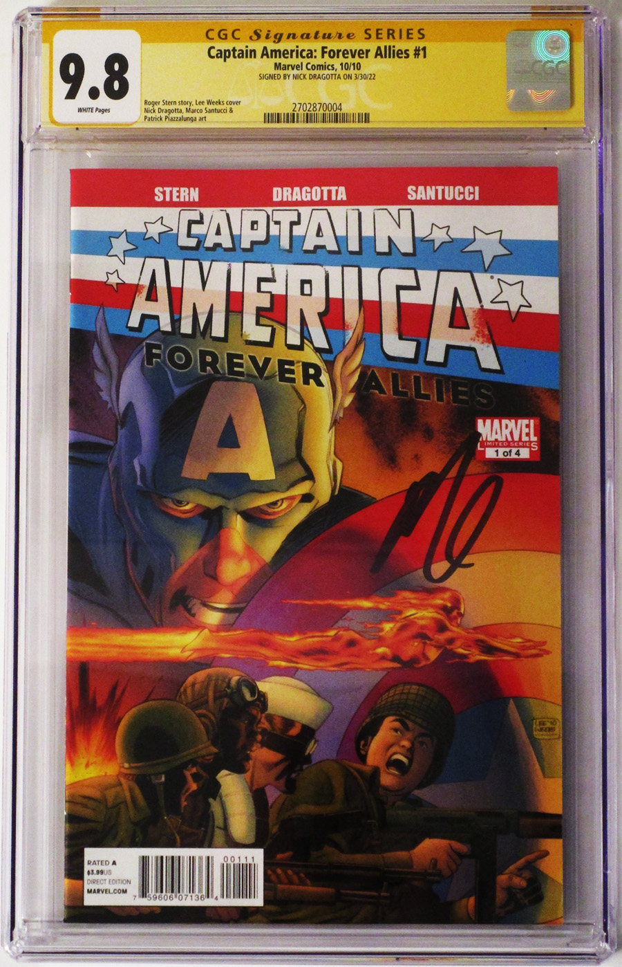 Captain America Forever Allies #1 Cover B Signed By Nick Dragotta CGC 9.8