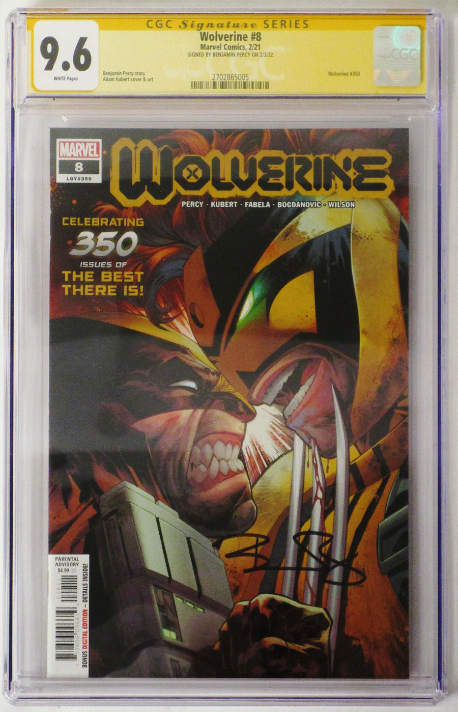 Wolverine Vol 7 #8 Cover G Regular Adam Kubert Cover (#350)(X Of Swords Tie-In) Signed by Benjamin Percy CGC 9.6
