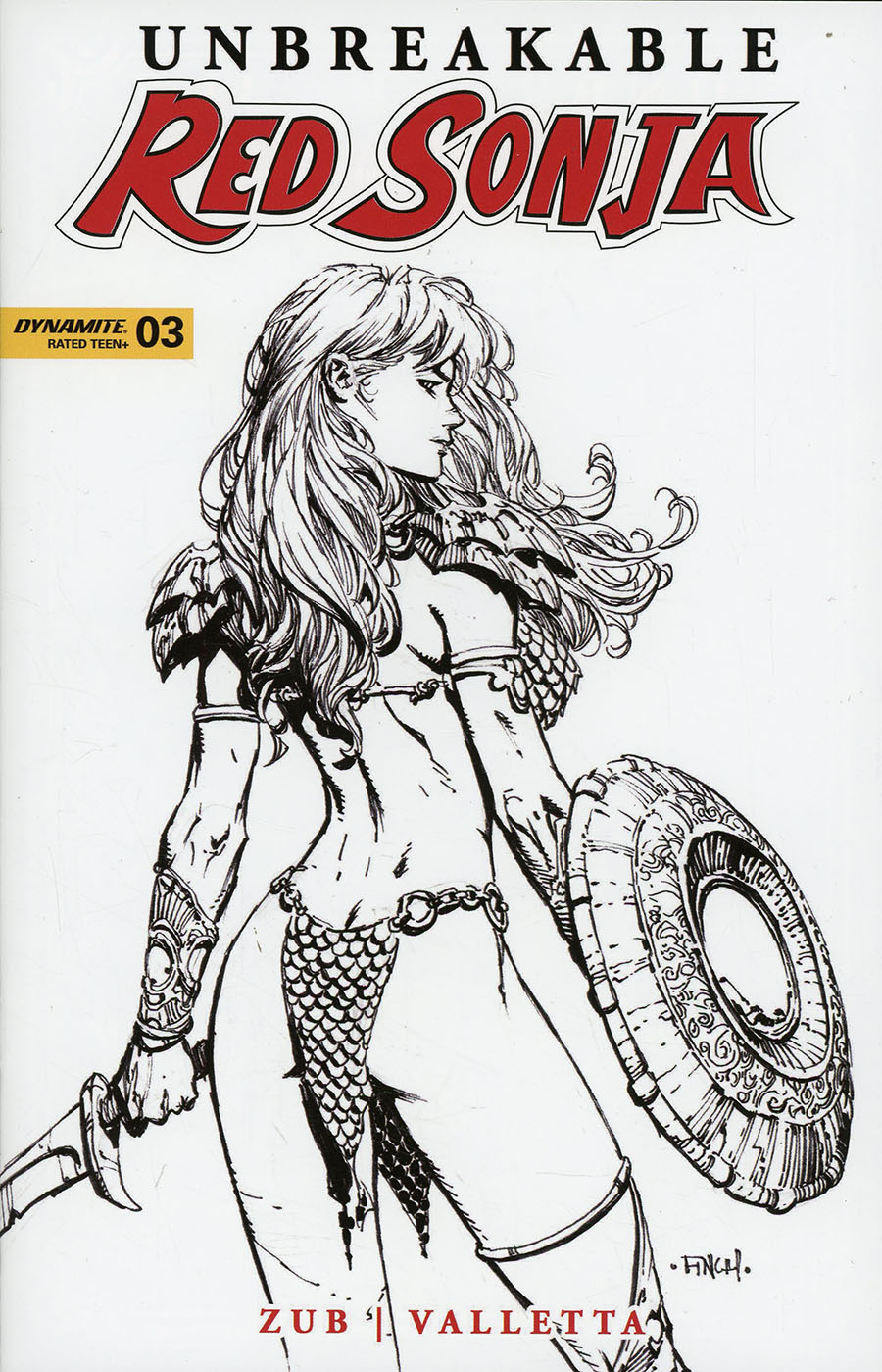 Unbreakable Red Sonja #3 Cover D Variant David Finch Black & White Cover