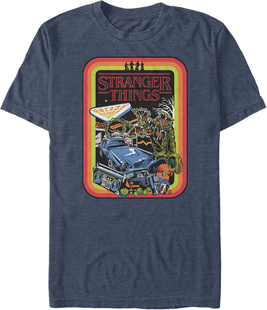 Stranger Things Retro Mash Denim Heather T-Shirt Large