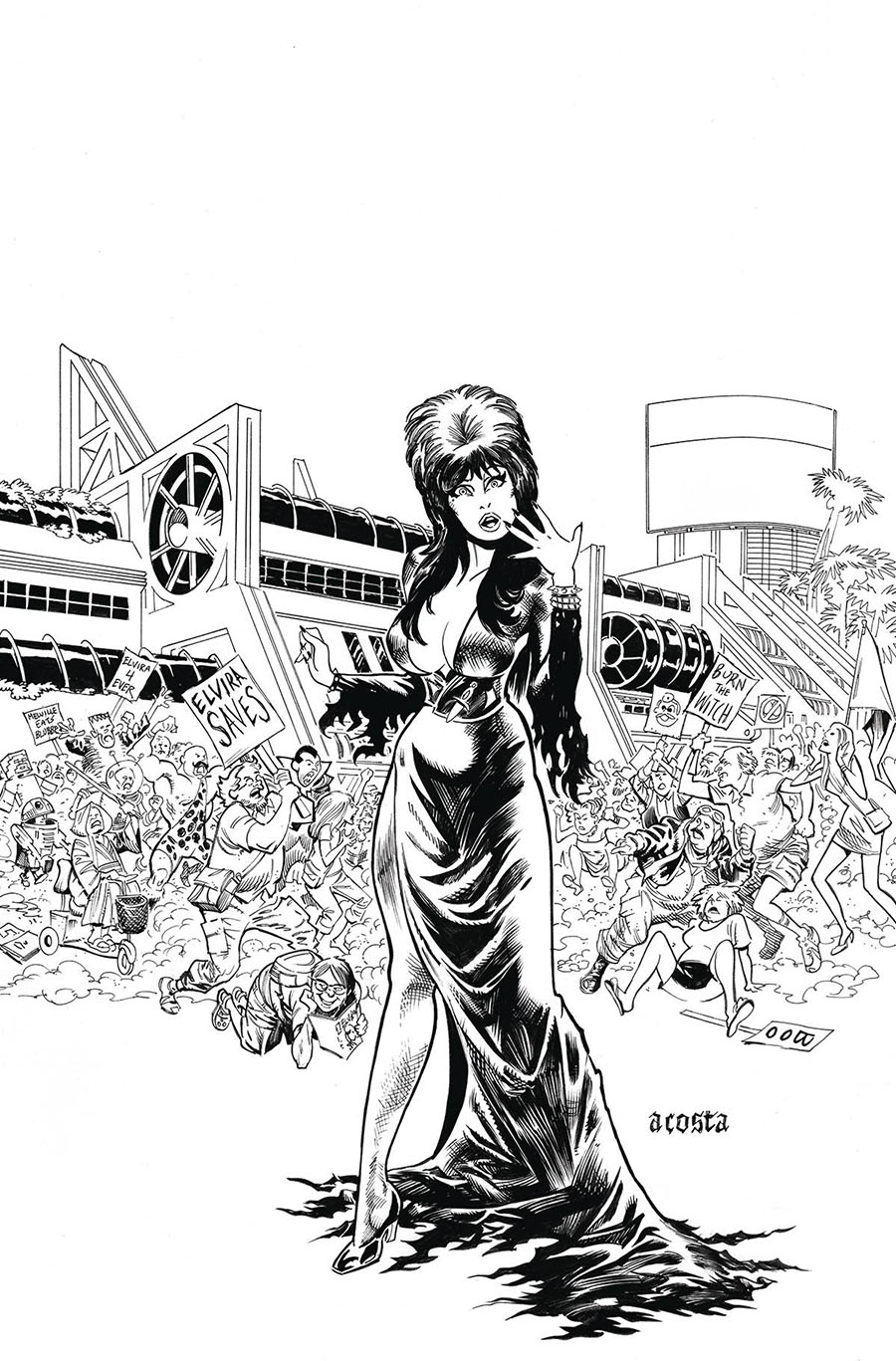 Elvira Wrath Of Con #1 (One Shot) Cover C Dave Acosta Line Art Virgin Cover