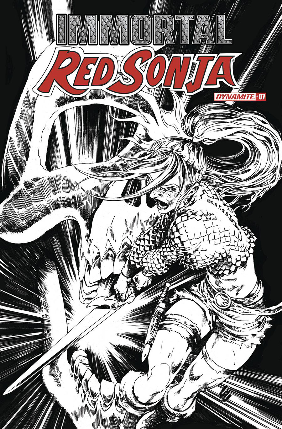 Immortal Red Sonja #7 Cover P Incentive Jonathan Lau Black & White Cover