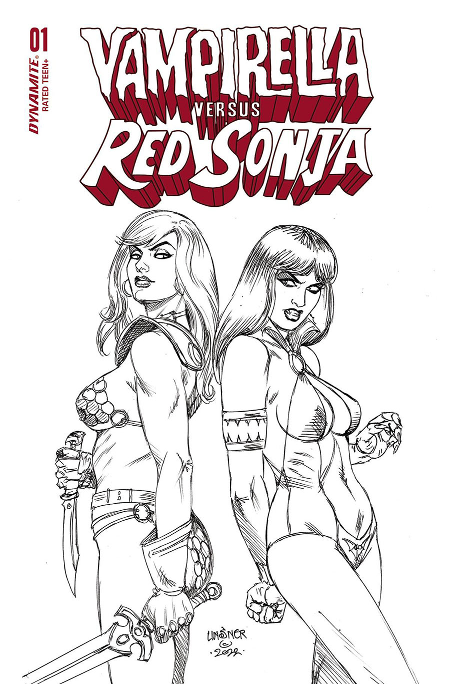 Vampirella vs Red Sonja #1 Cover W Incentive Joseph Michael Linsner Black & White Cover