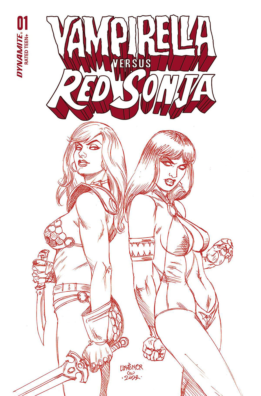 Vampirella vs Red Sonja #1 Cover Z-A Incentive Joseph Michael Linsner Fiery Red Line Art Cover