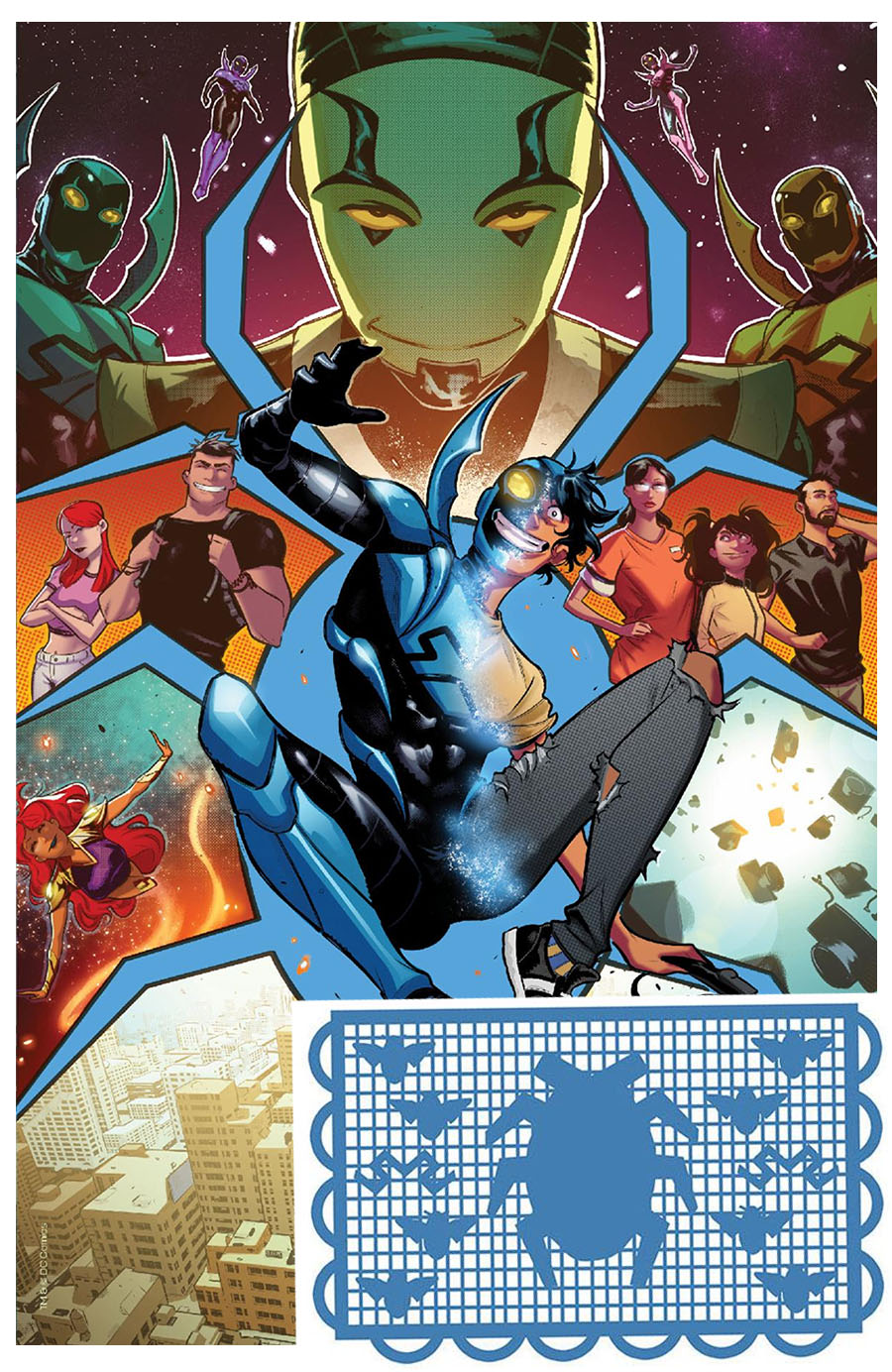 Blue Beetle Graduation Day #1 Cover D Variant Adrian Gutierrez Foil Card Stock Cover Polybagged With Papel Picado