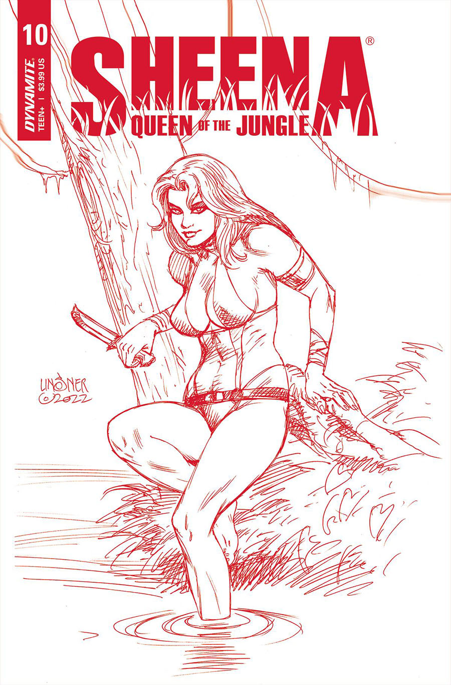 Sheena Queen Of The Jungle #10 Cover P Incentive Joseph Michael Linsner Fiery Red Line Art Cover