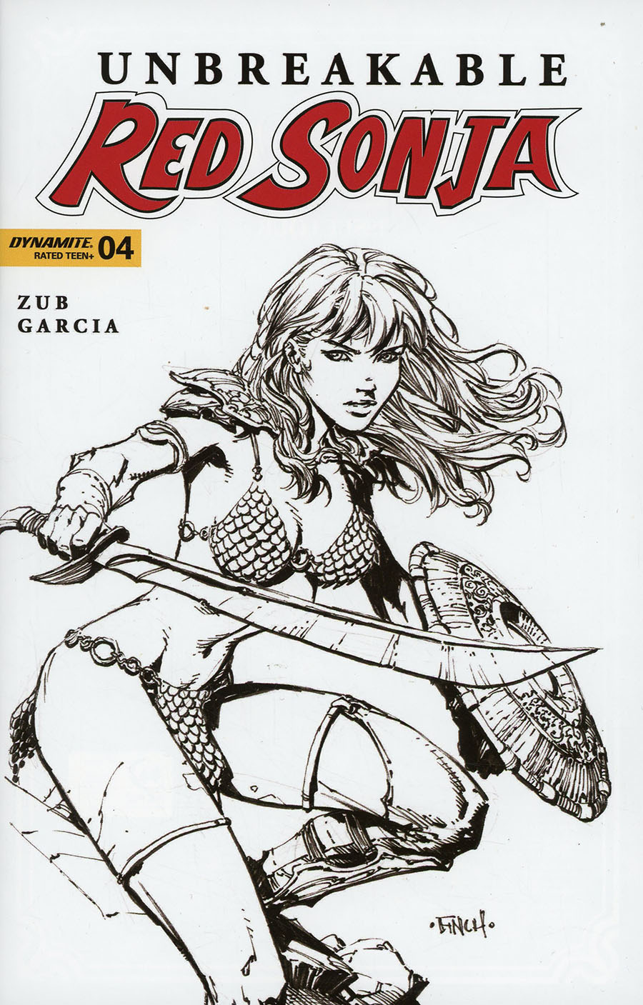 Unbreakable Red Sonja #4 Cover D Variant David Finch Black & White Cover