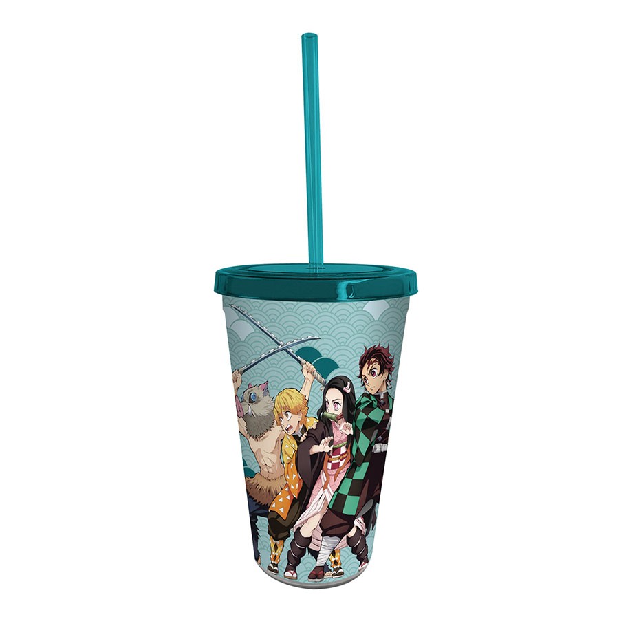 Demon Slayer Kimetsu No Yaiba 16-Ounce Plastic Tumbler With Straw Set - Cast