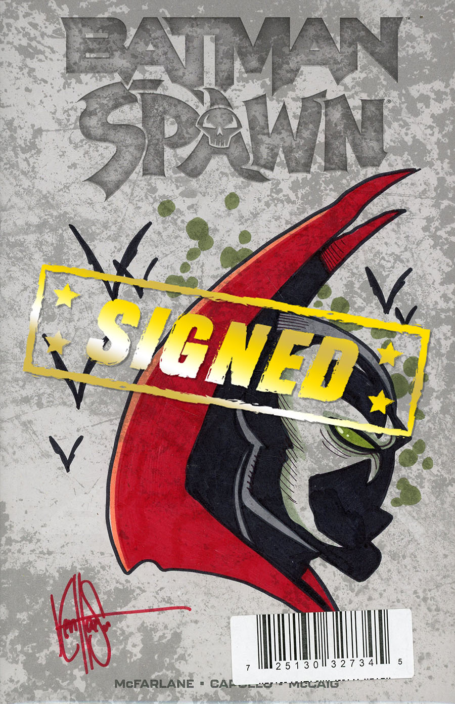 Batman Spawn #1 (One Shot) Cover Y DF Variant Blank Commissioned Cover Art Signed & Remarked By Ken Haeser With A Spawn Hand-Drawn Sketch