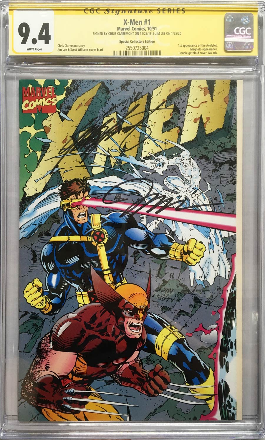 X-Men Vol 2 #1 Cover O CGC SS 9.4 Signed By Chris Claremont Jim Lee